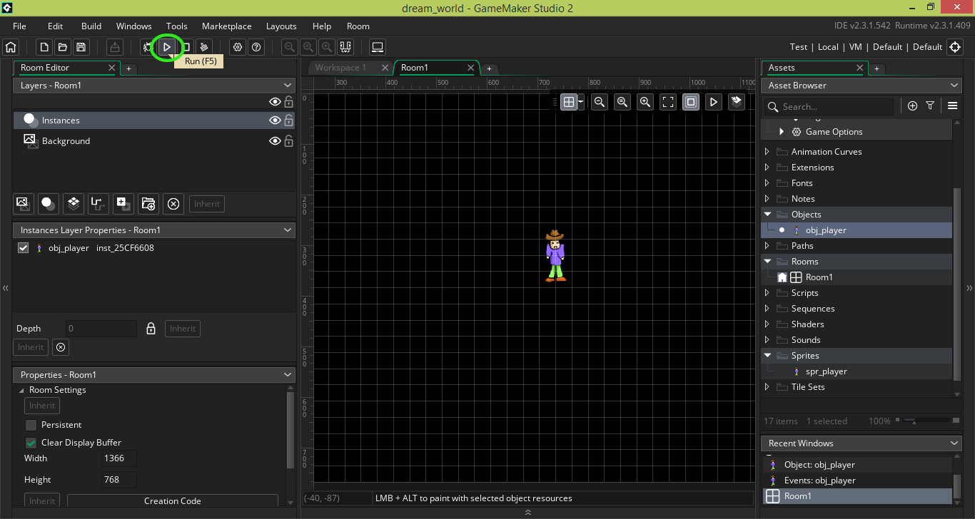 Game Maker Studio 2.3 - �������� ��������� � ��� ������ � ������� Run [F5] ��������� ��������� ���� ����