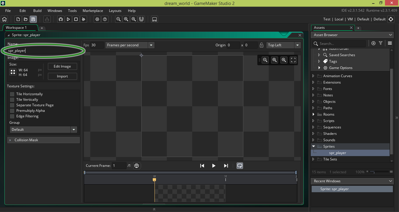 Game Maker Studio 2.3 - �������� ������ spr_player