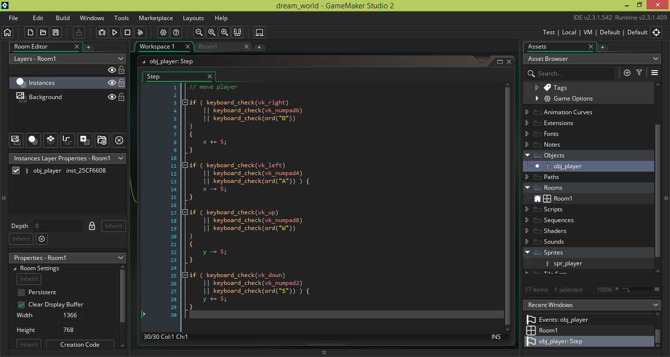 Game Maker Studio 2.3 - ��� �� gml ��� ��������� ��������� �� ������� wasd ��� ������� �� �������� ��� �������������� ����������