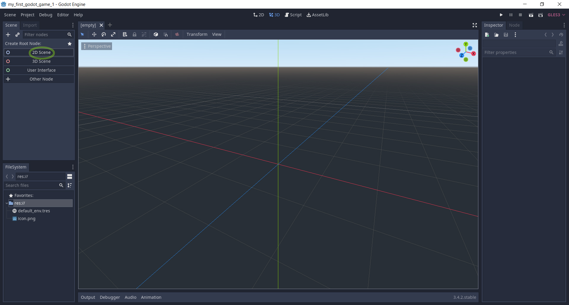 godot engine 3.4.2.stable.official - ������� root node ��� ����� 2d ���� - �������� ����