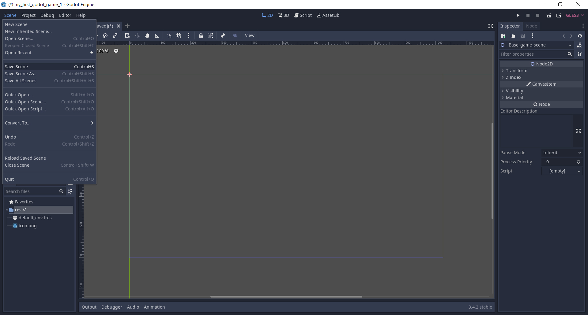 godot engine 3.4.2.stable.official - ��� ���������� ����� ������� Scene > Save Scene ��� ������ [Ctrl] + [S]