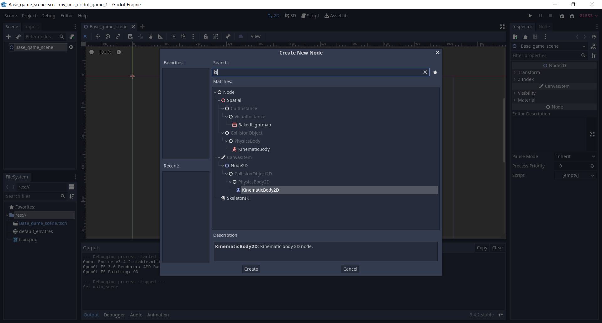������� �� ���� Base_game_scene ������ ������� ���� � �������� ����� Add Child Node