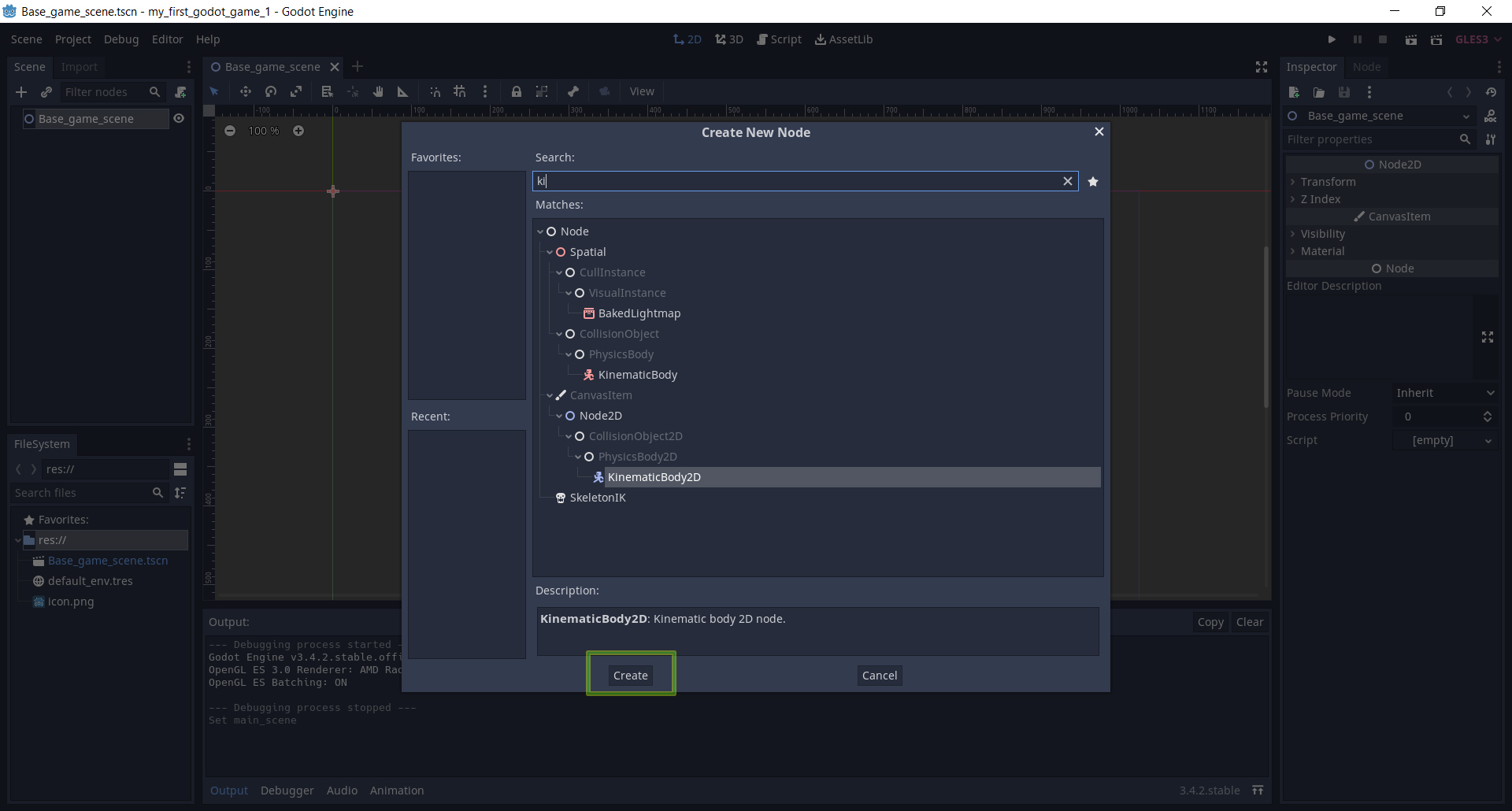 ��� ������ Create � ���� � ������� ��������� ������