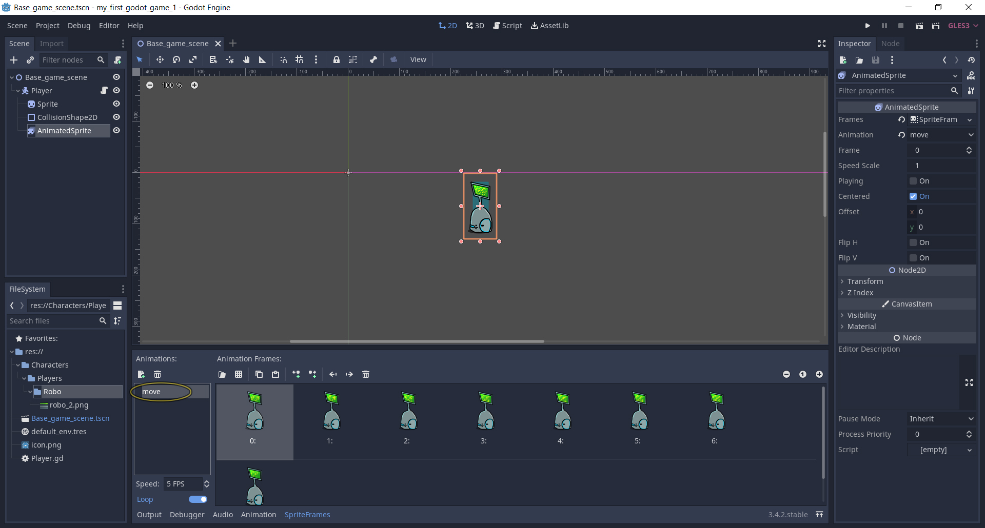 � ������ Animations ����� ������� �������� ������������ �������: default � ����������� � � move (�������� ������).