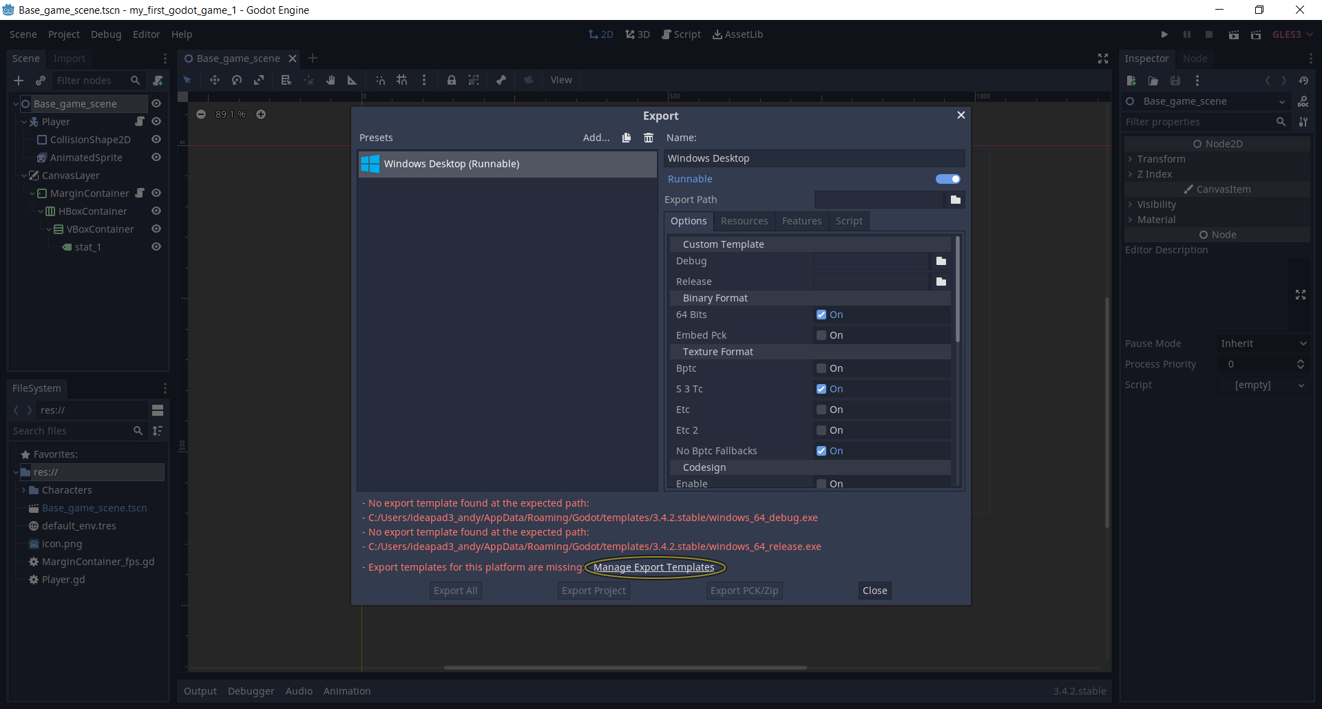��������� ������� ������ godot export templates