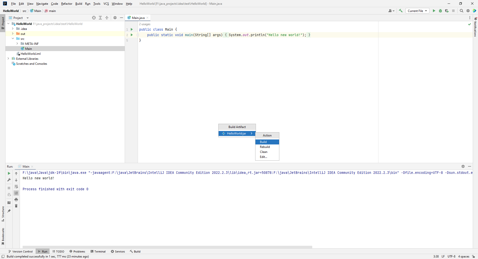 Hello World � IntelliJ 2022.2.3 Community - �������� jar ����� ��� ������� �� ������������ �������